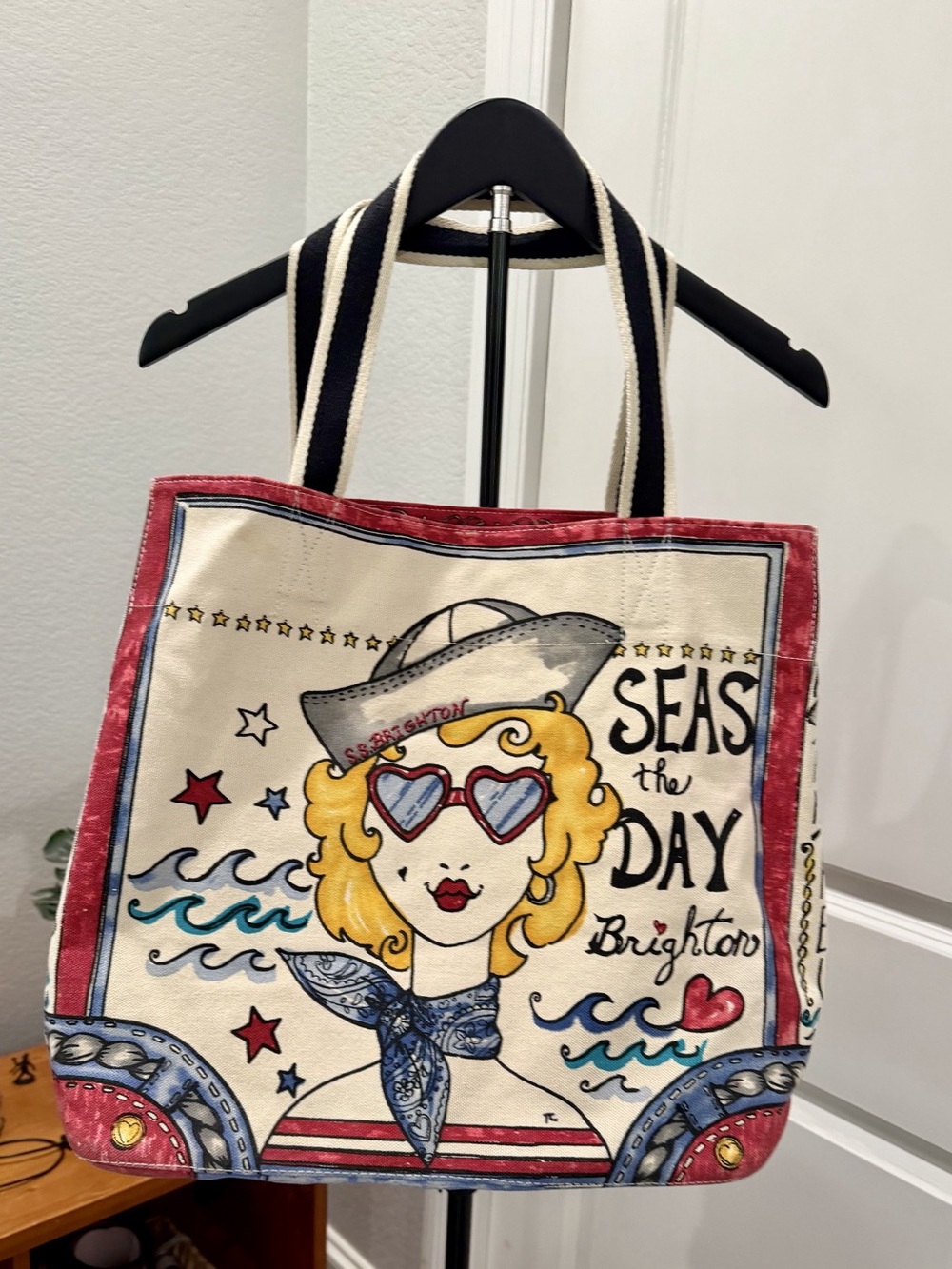 Large Brighton “Seas The Day” Canvas Tote Bag - Excellent Condition